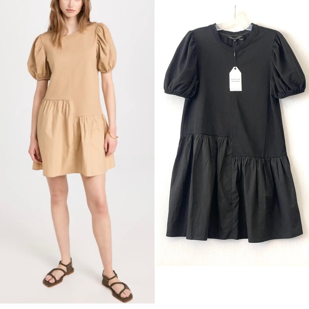 NWT English Factory Black Knit Woven Mixed Dress